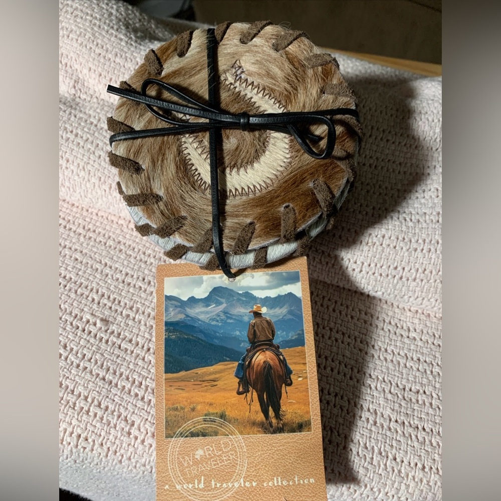 Coaster Set, World Traveler Brazil, Leather and fur